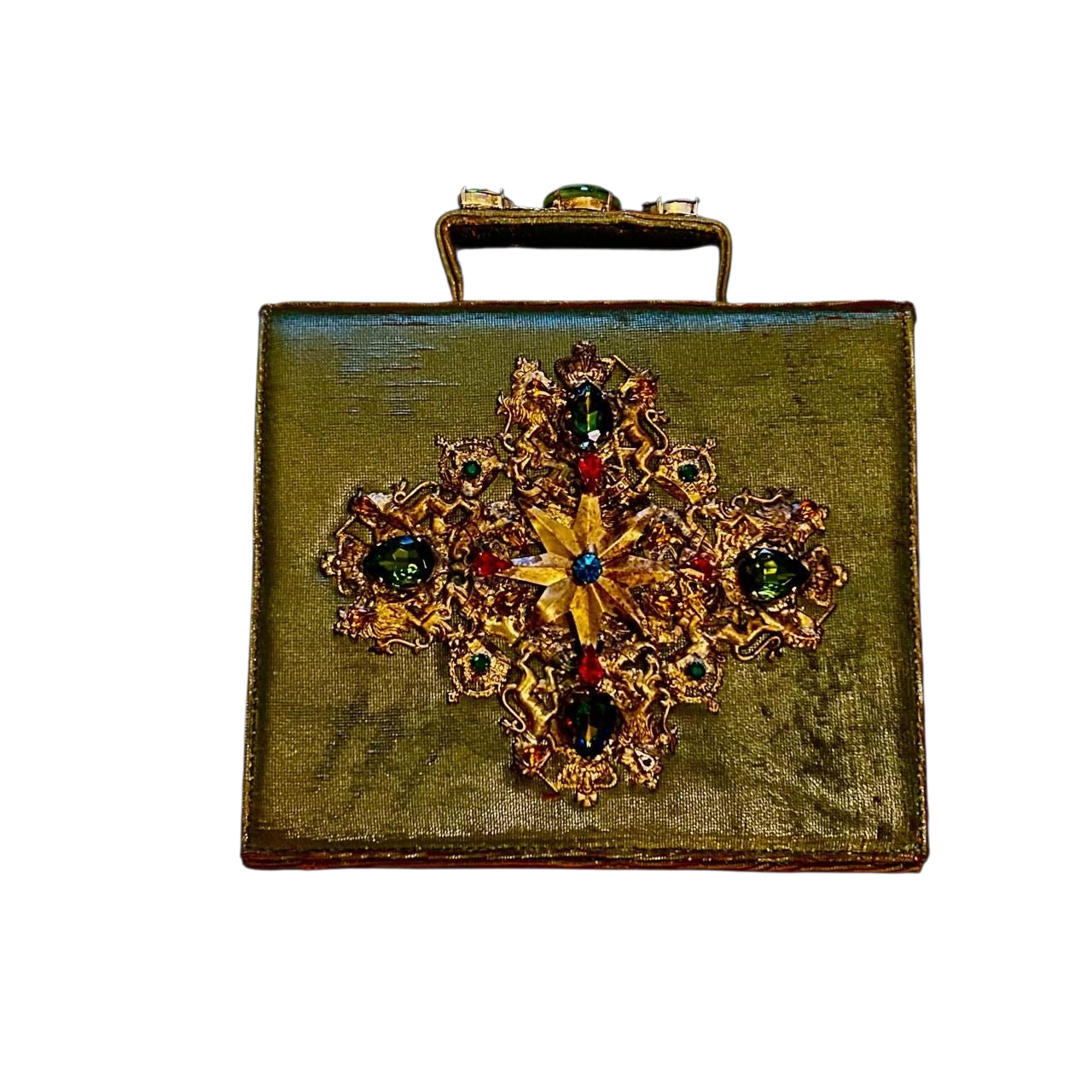 Medium Leather handmade Evening Handbag embroidered with stones