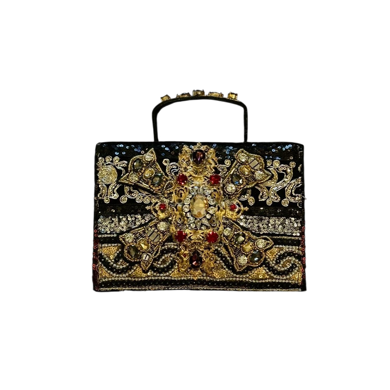 Small Leather handmade Evening Handbag embroidered with stones