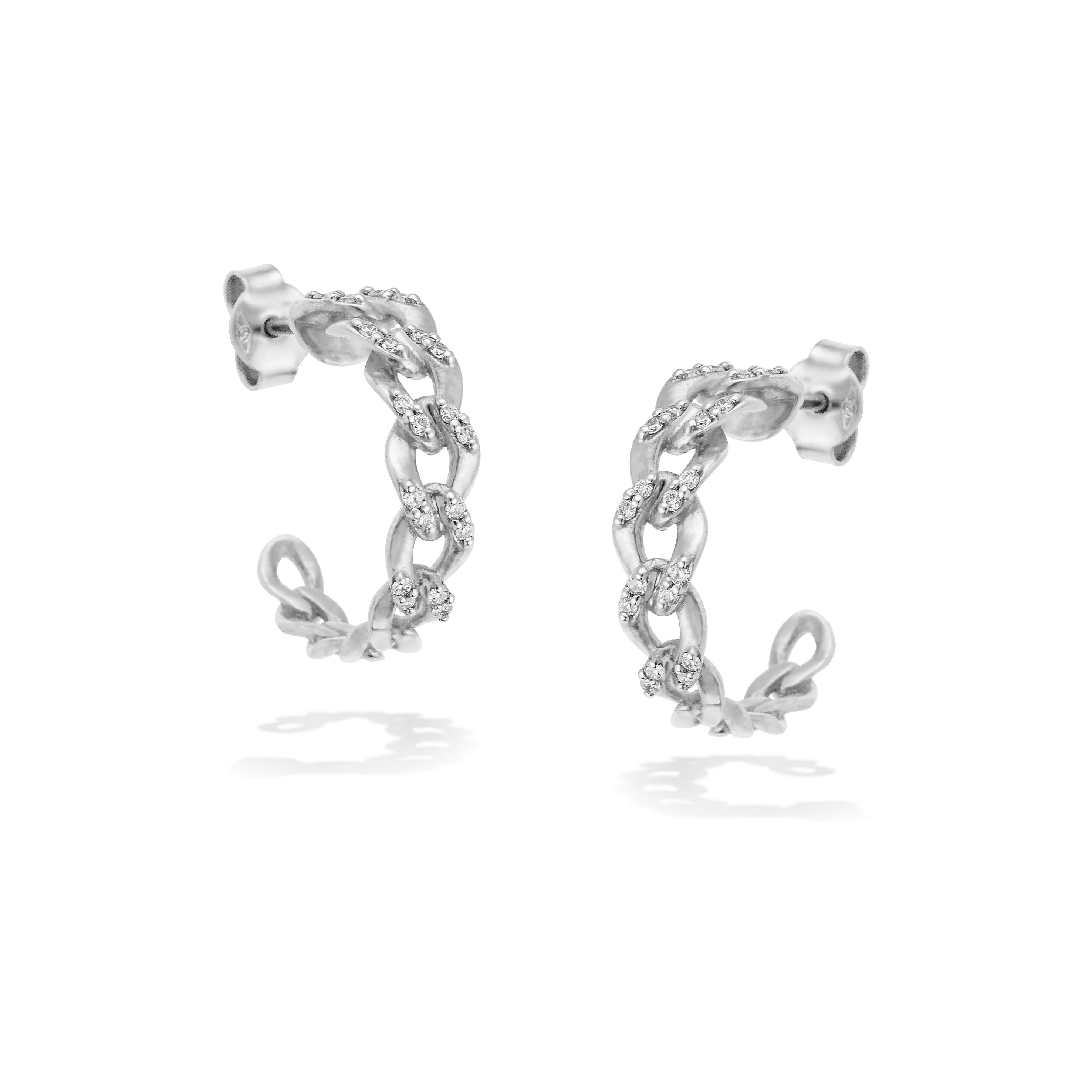 Gold Chain Hoops with Diamonds