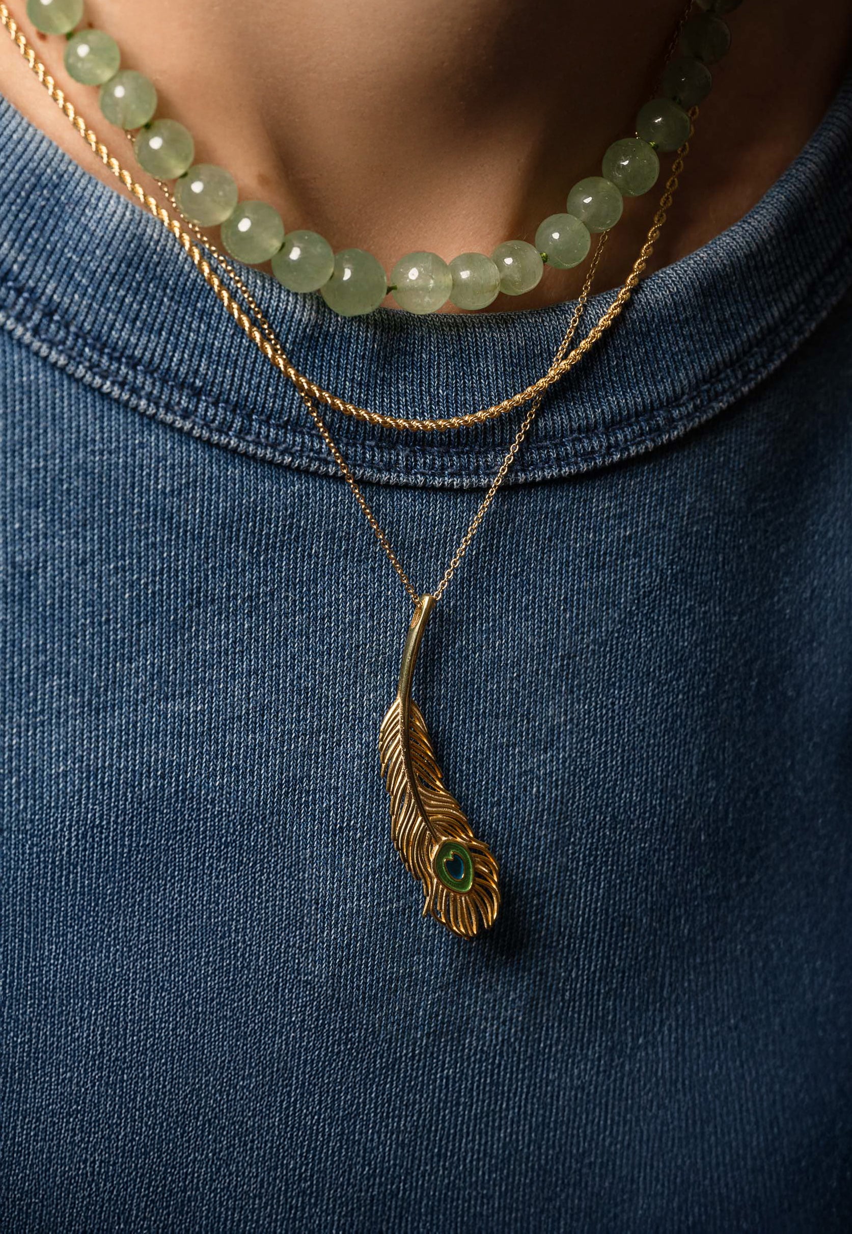 Peacock Gold Feather Lucky Charm