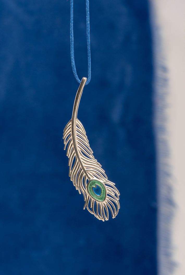 Peacock Silver Feather Lucky Charm