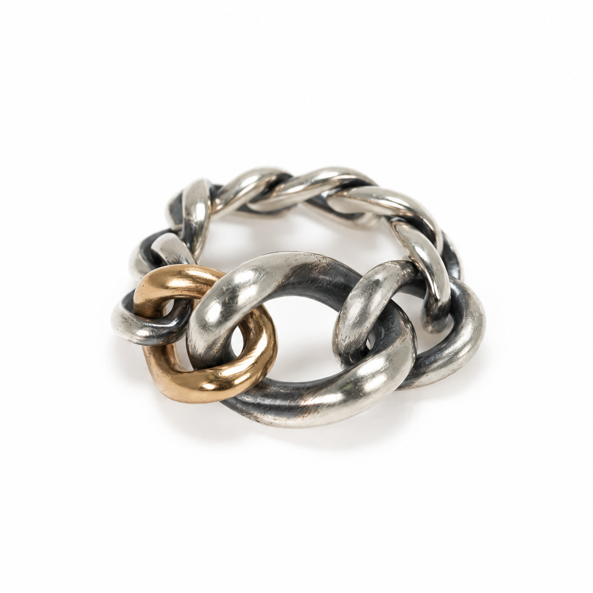 Hum Humete Chain Ring MR-R2S-com-ND in sterling silver and 18k yellow gold, without diamonds