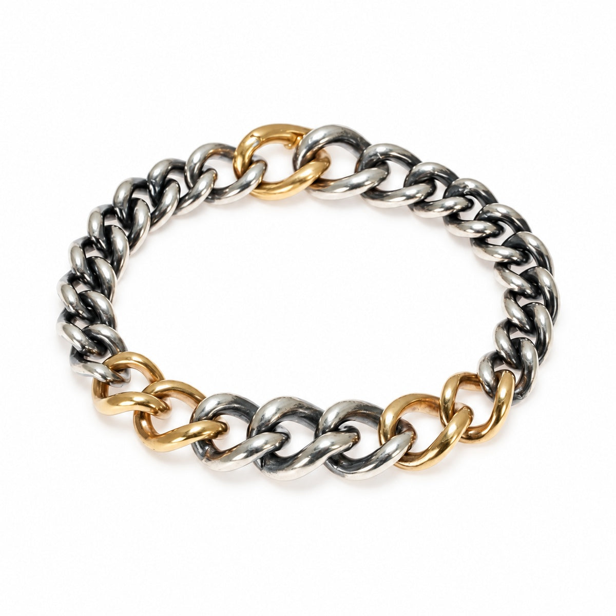 Hum Humete Gradation Chain Bracelet et-BR131m-ND in sterling silver and 18k yellow gold, size M