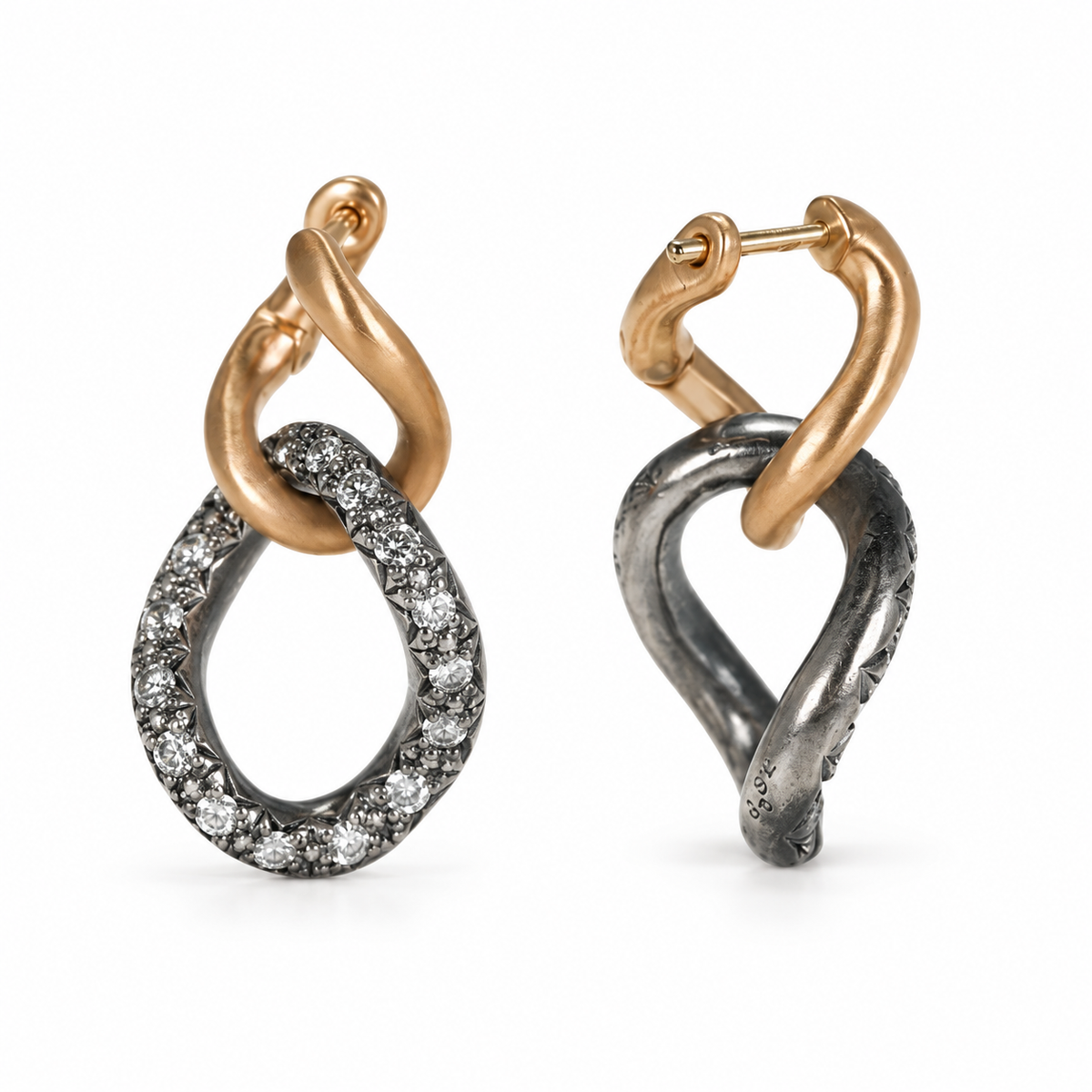 Hum Humete Gradation Pierced Earrings in 18k yellow gold and sterling silver with white diamonds