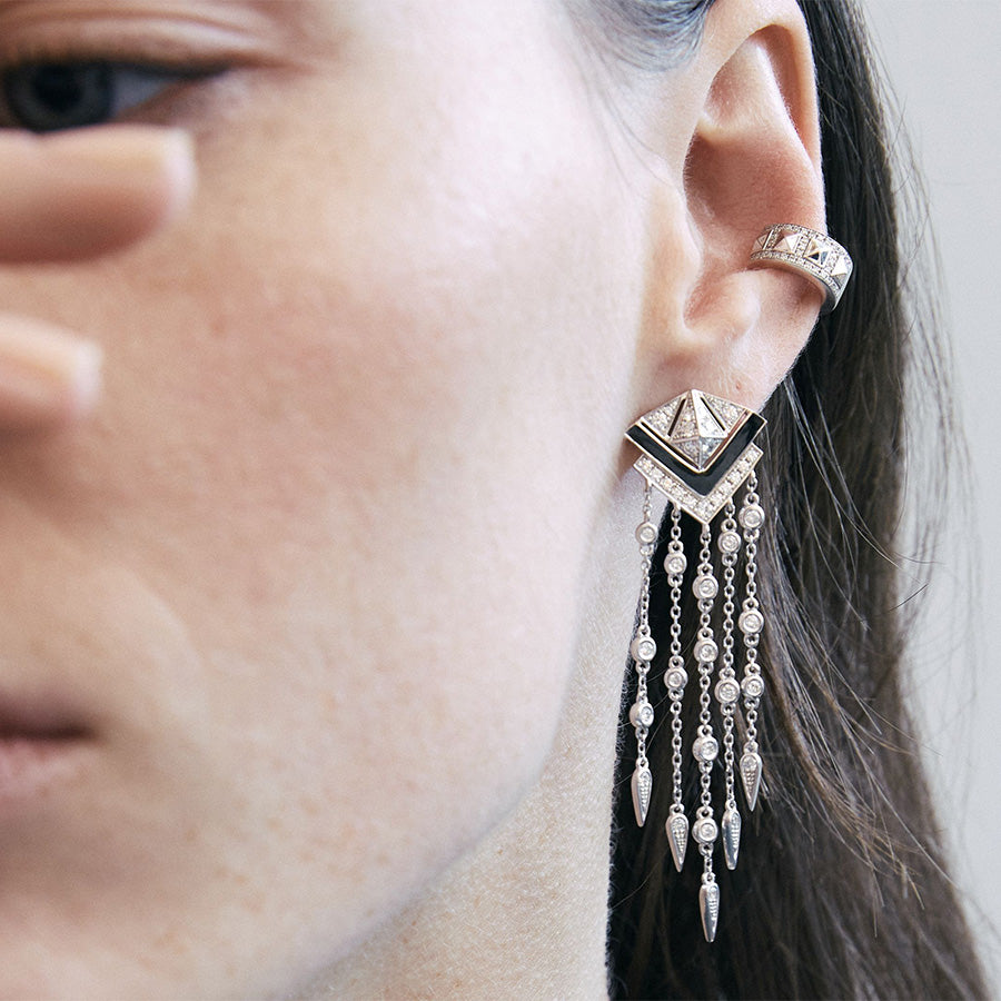 Silver Earring Rockaway Picots with Diamonds Statement