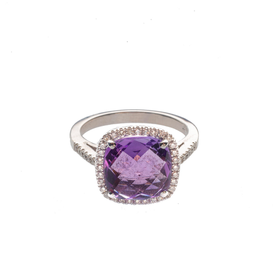 Gold Ring with Diamonds and Amethyst