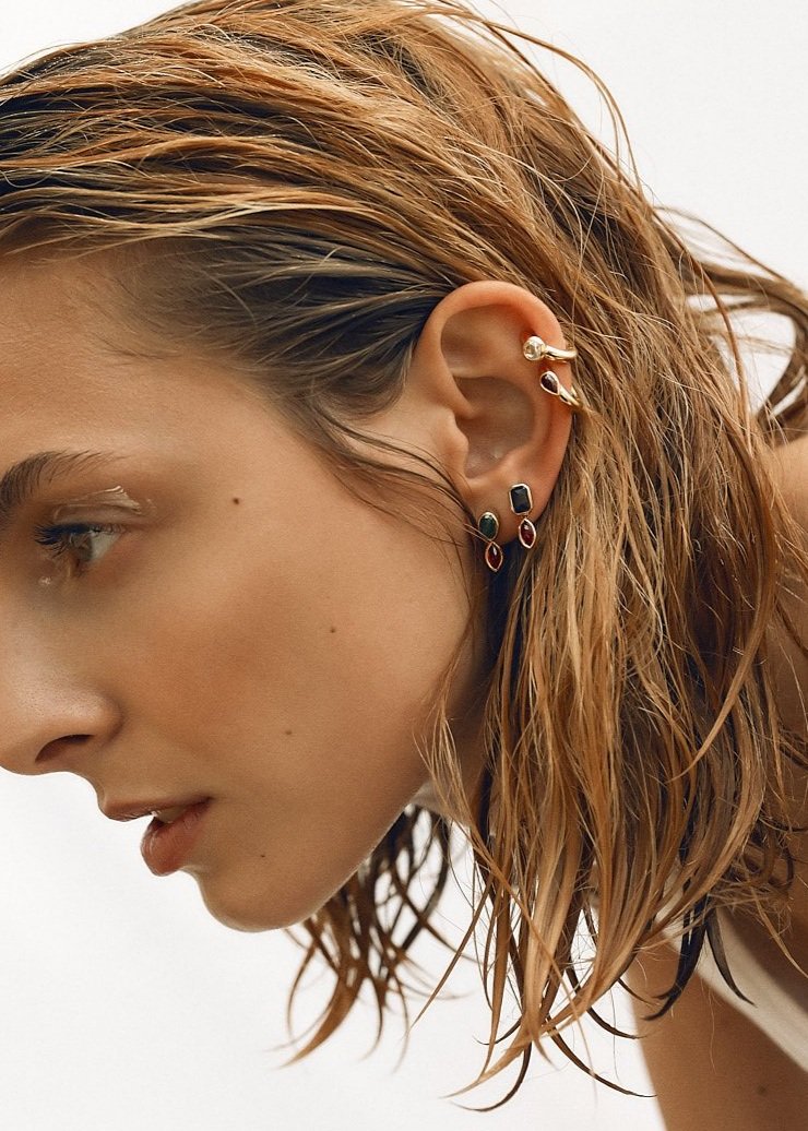 Hang Earrings with Rubies, Emerald, Sapphire