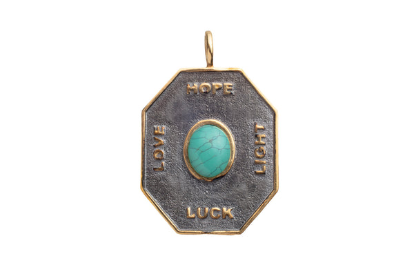 Love, Luck, Hope, Light Large Turquoise Pendant