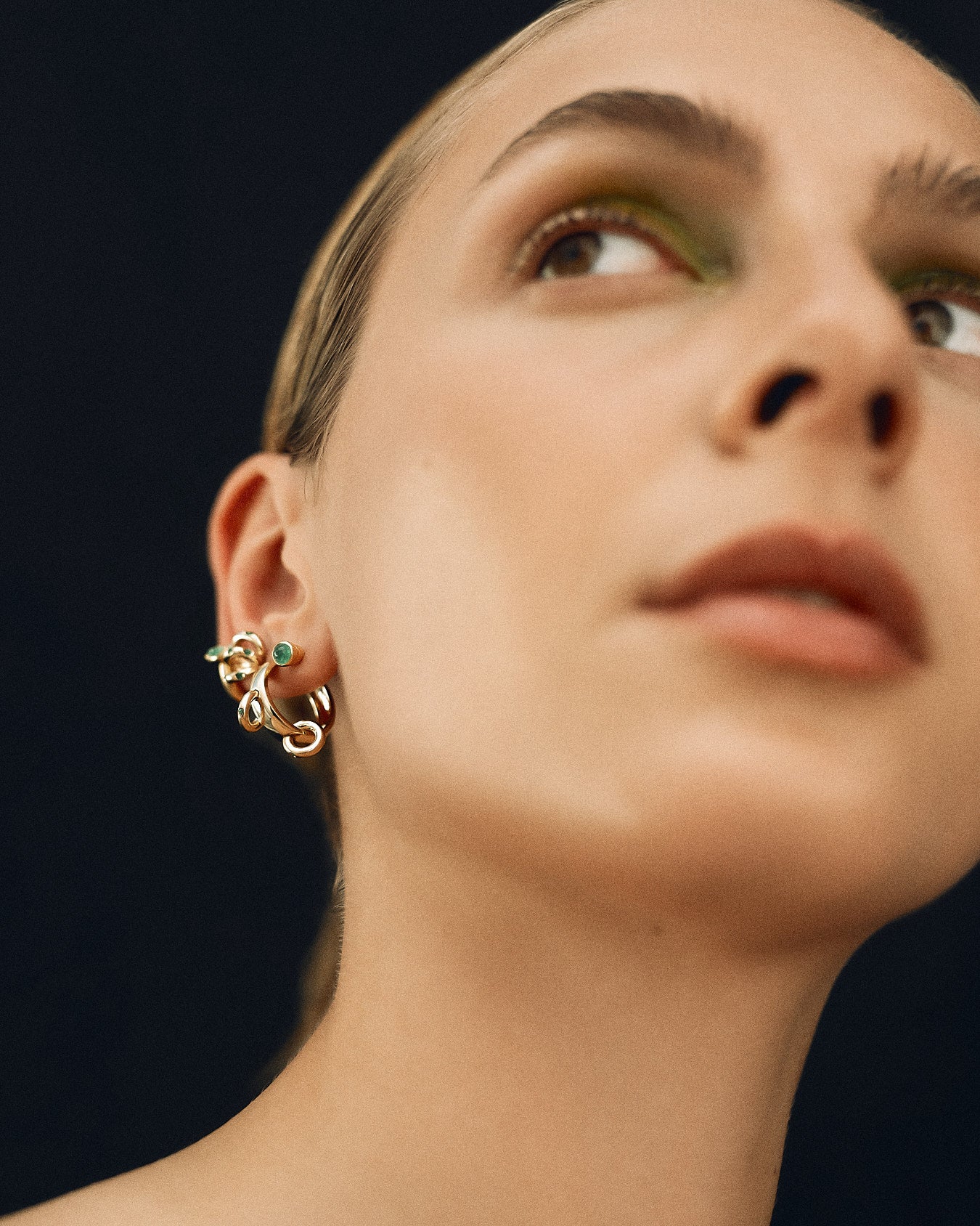 Pierced Hoops with Emeralds