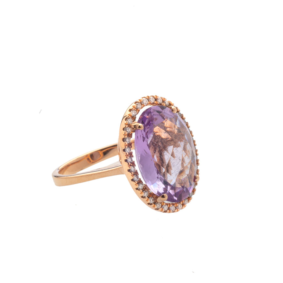 Rose Gold Ring with Diamonds and Amethyst