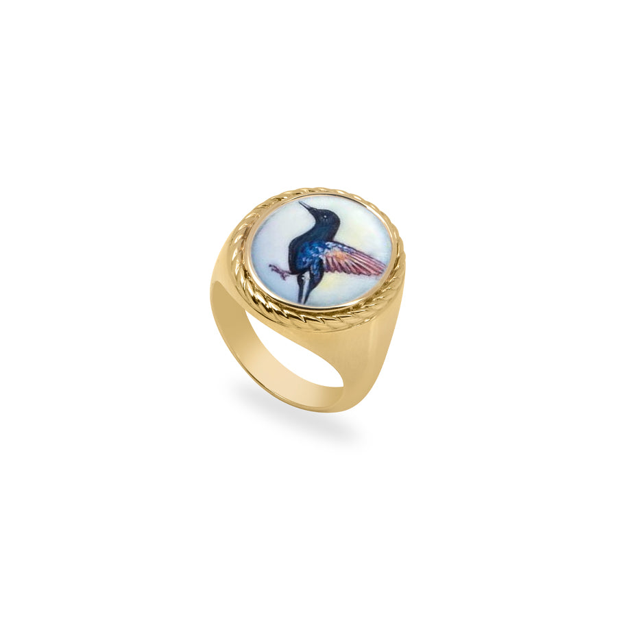 Balance Ring with Large Handpainted Enamel Hummingbird