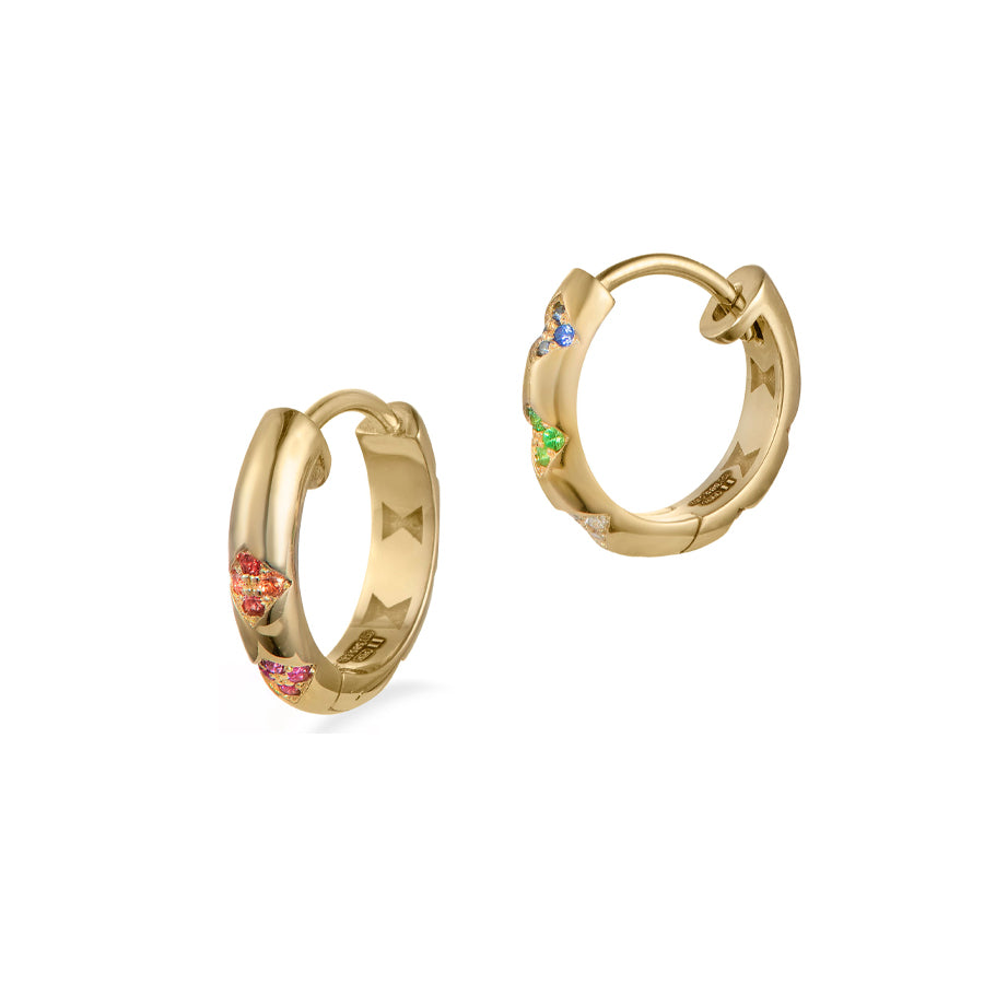 Rio Small Earring Hoops with Diamonds, Sapphires, Tsavorites, and Clear Enamel