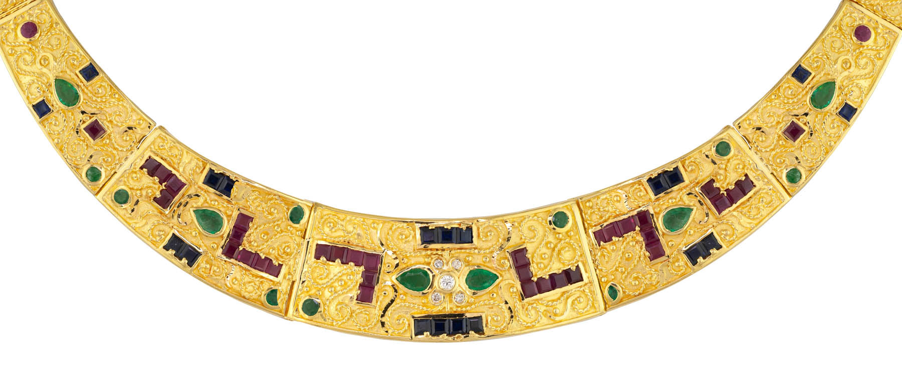 Imperial Gold Necklace set with Diamonds, Rubies, Sapphires, and Emeralds