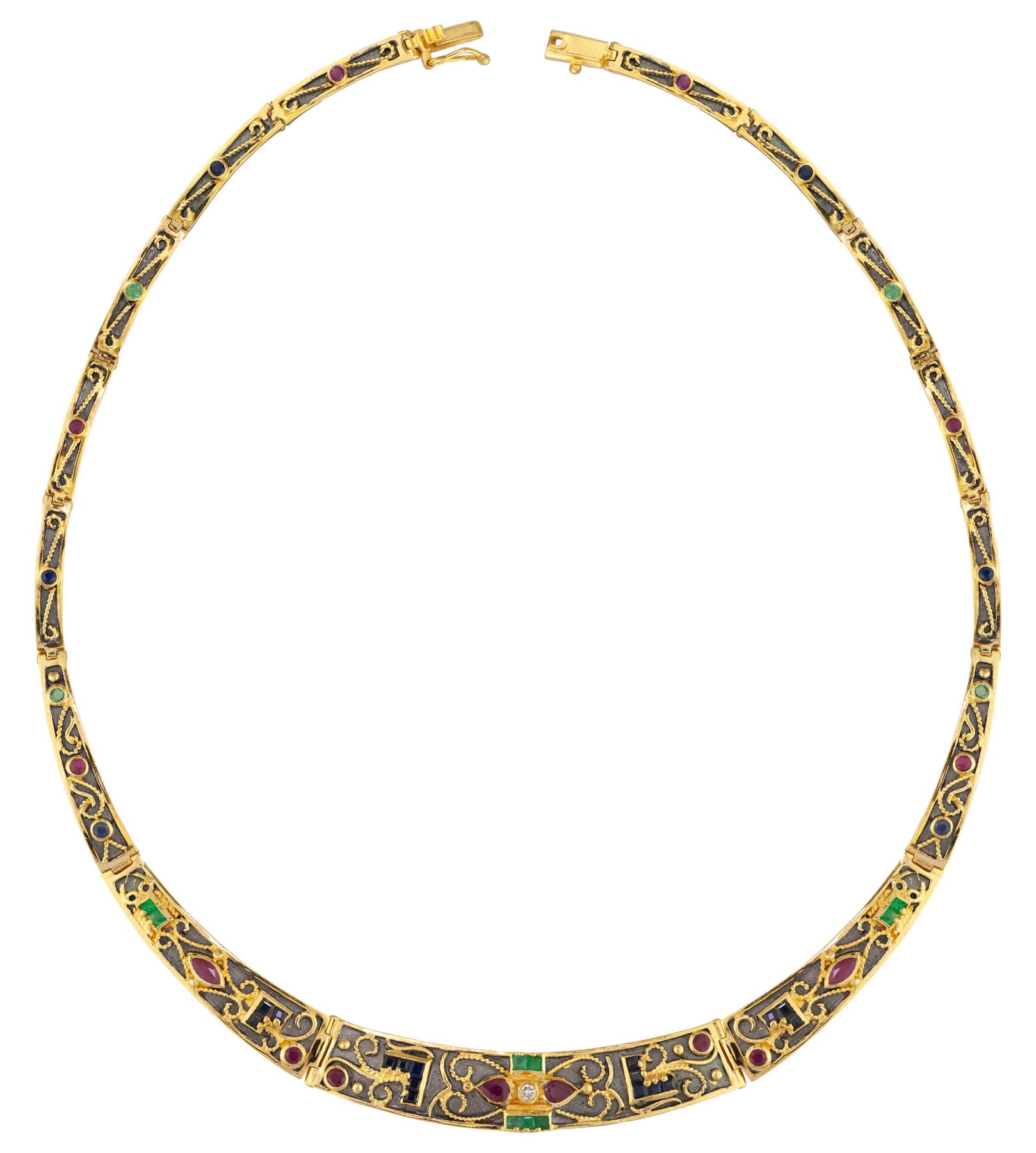 Gold Necklace with Diamonds, Rubies, Sapphires and Emeralds