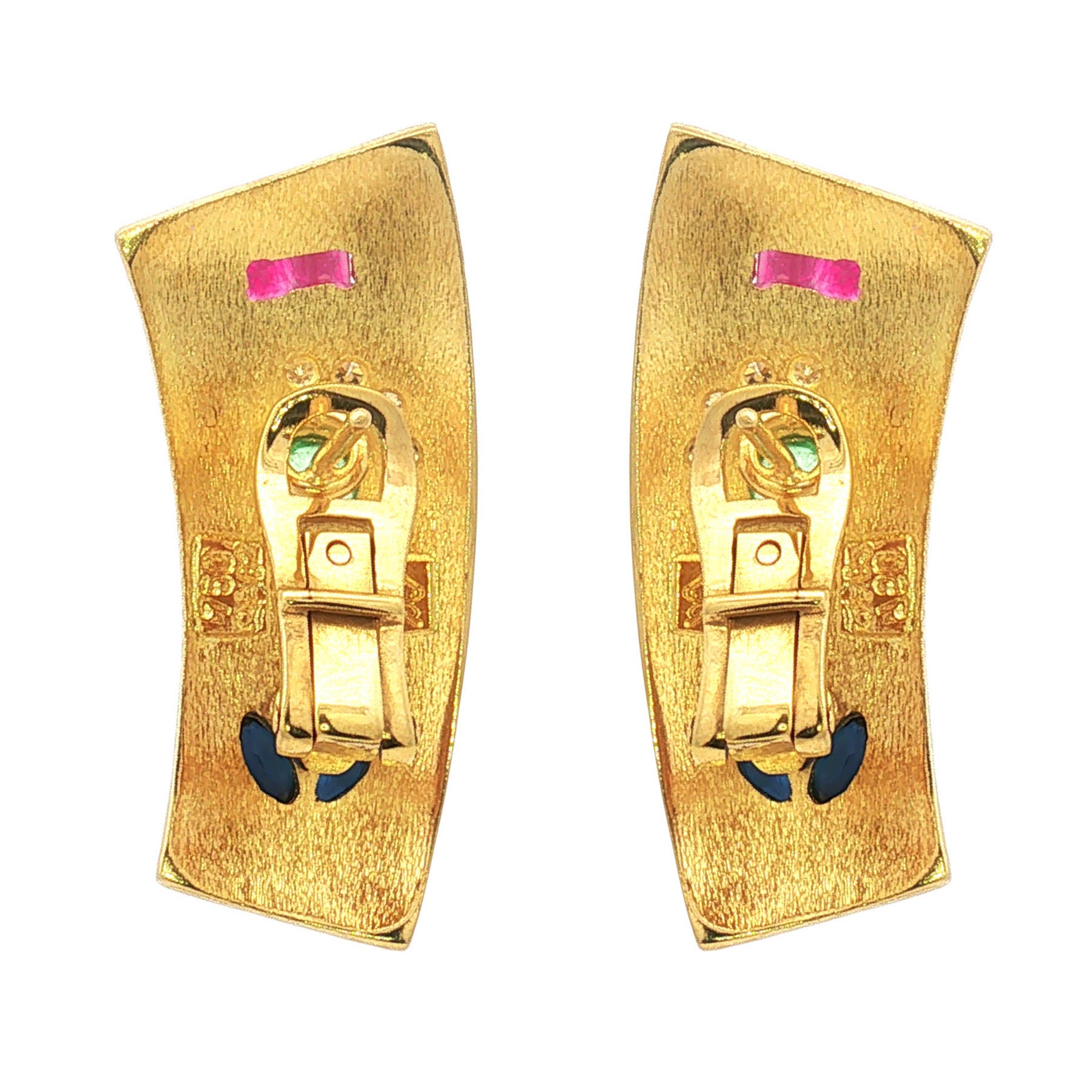 Gold Earrings set with Diamonds, Rubies, Sapphires and Emeralds