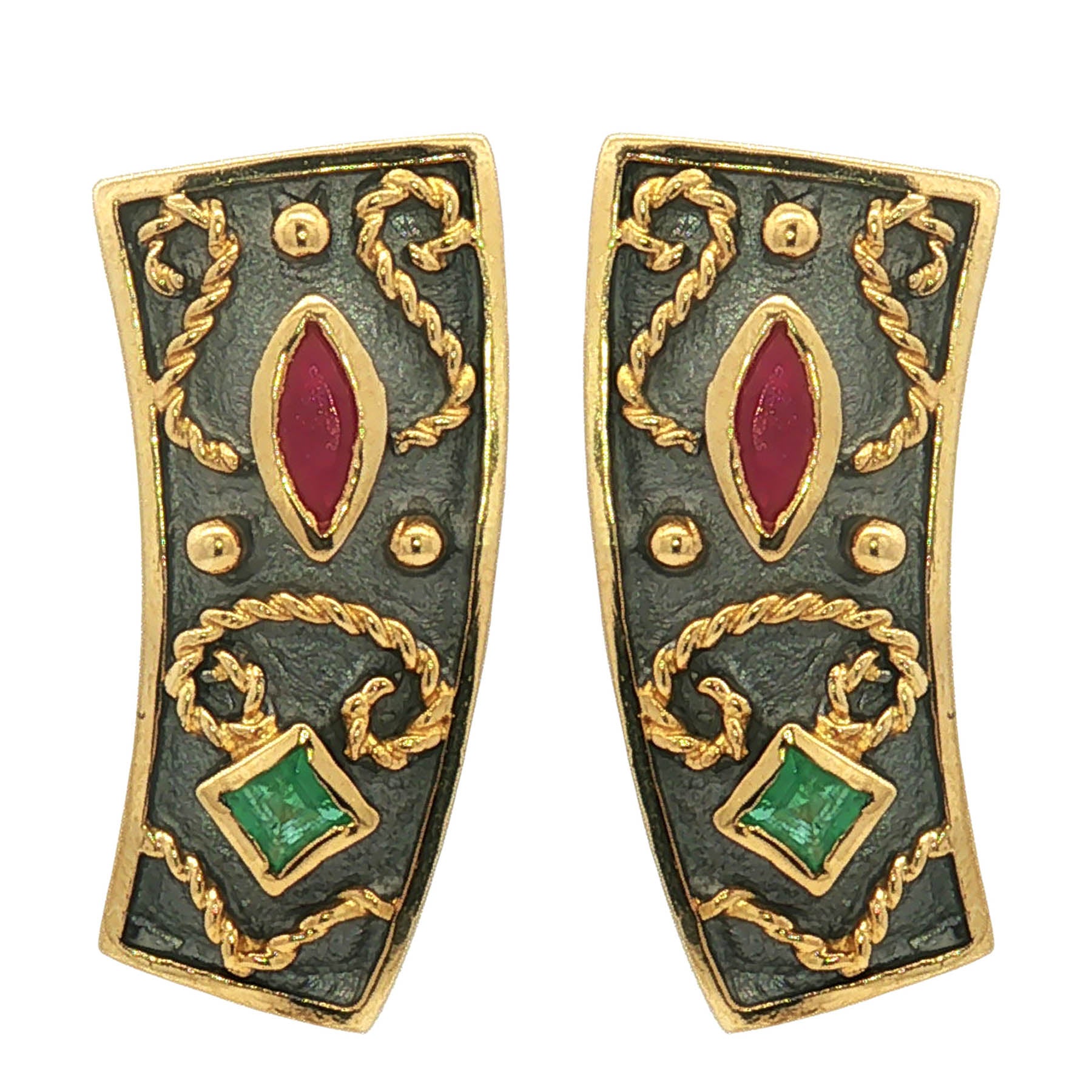 Earrings from Black Imperial Collection set with Rubies and Emeralds