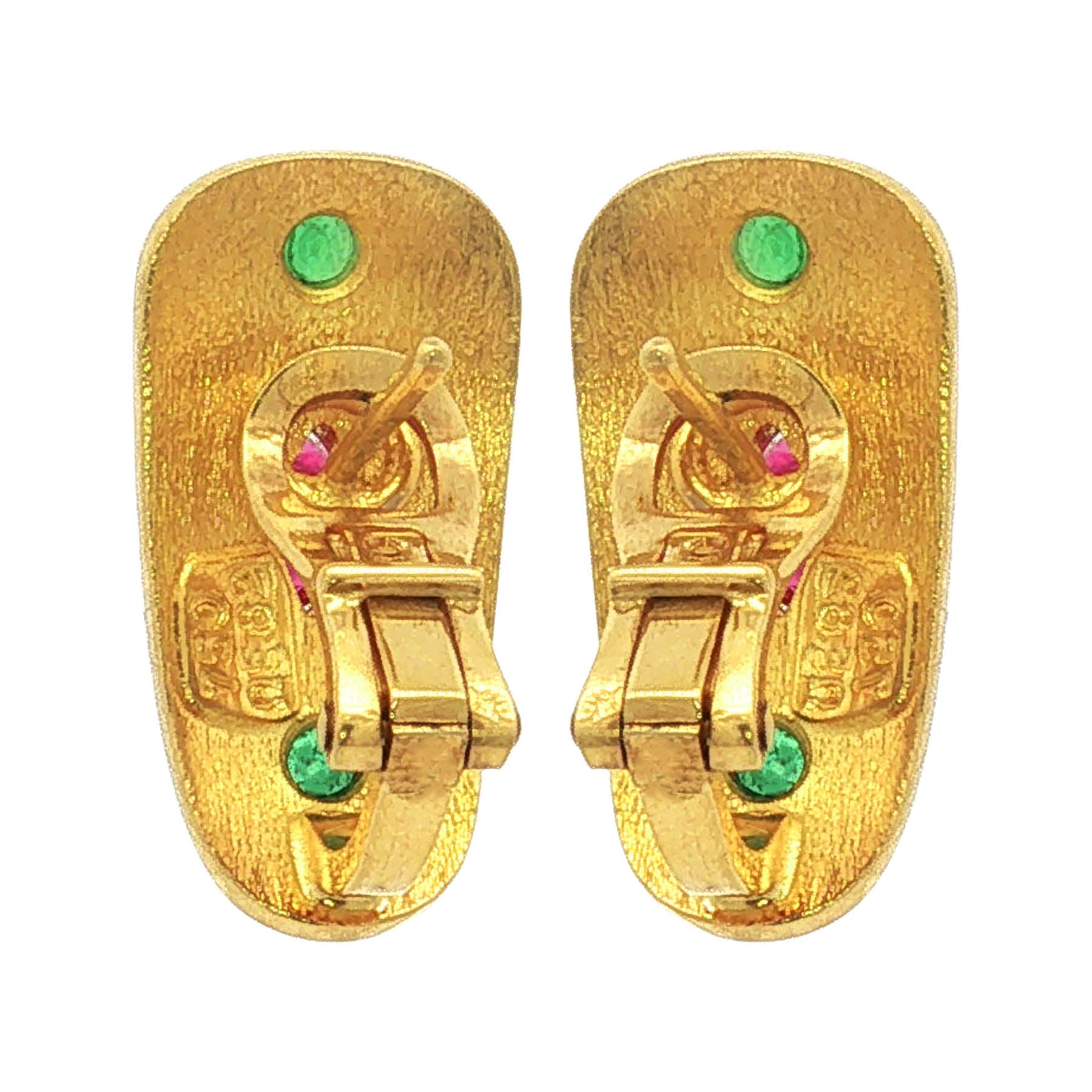 Gold Earrings set with Rubies and Emeralds