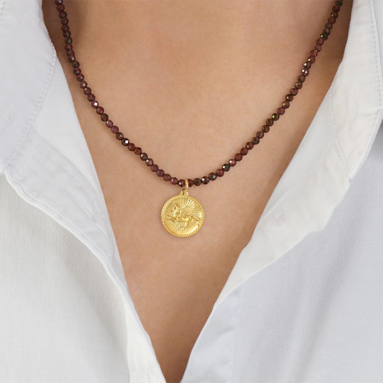 Pegasus Necklace with faceted beads and 18k gold