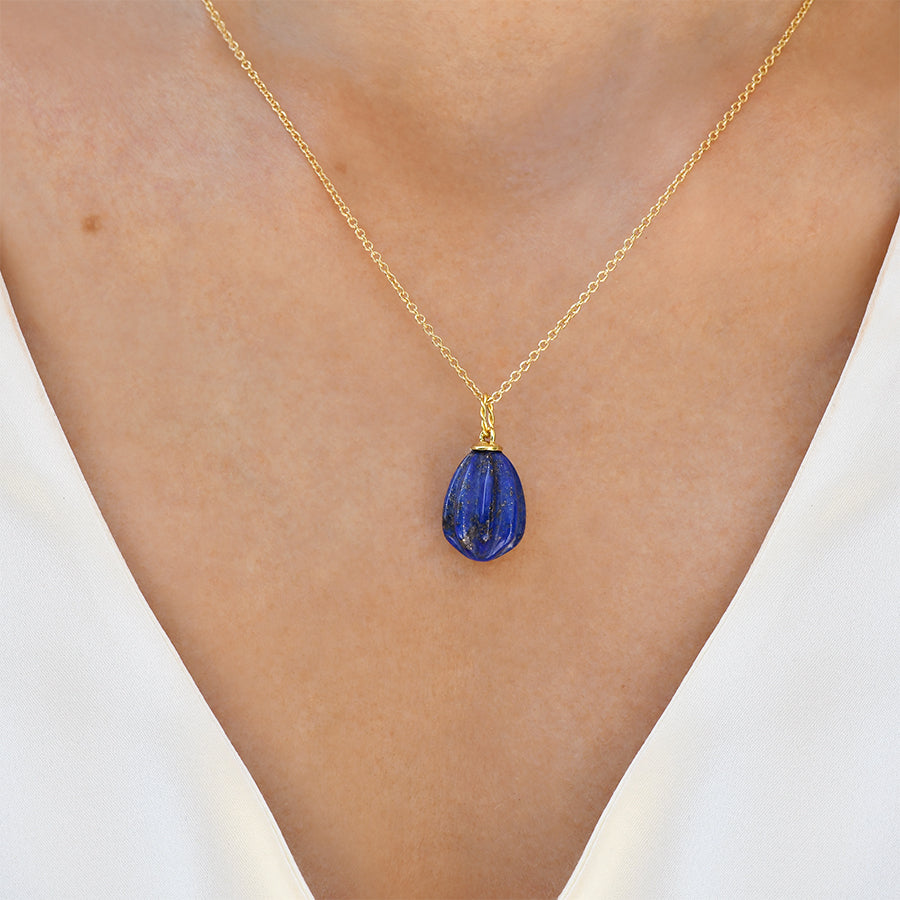 Egg Shaped Lapis Lazuli Pendant with Elegant Twisted Bail