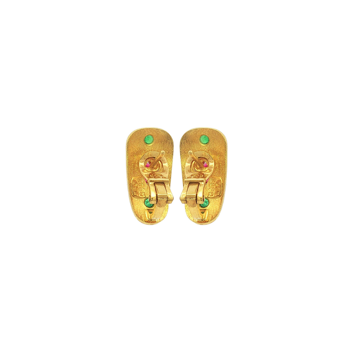 Gold Earrings set with Rubies and Emeralds