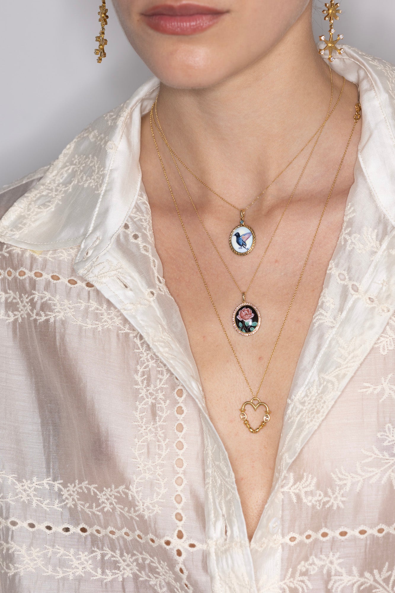 Balance Diamond Necklace with Large Handpainted Enamel Hummingbird