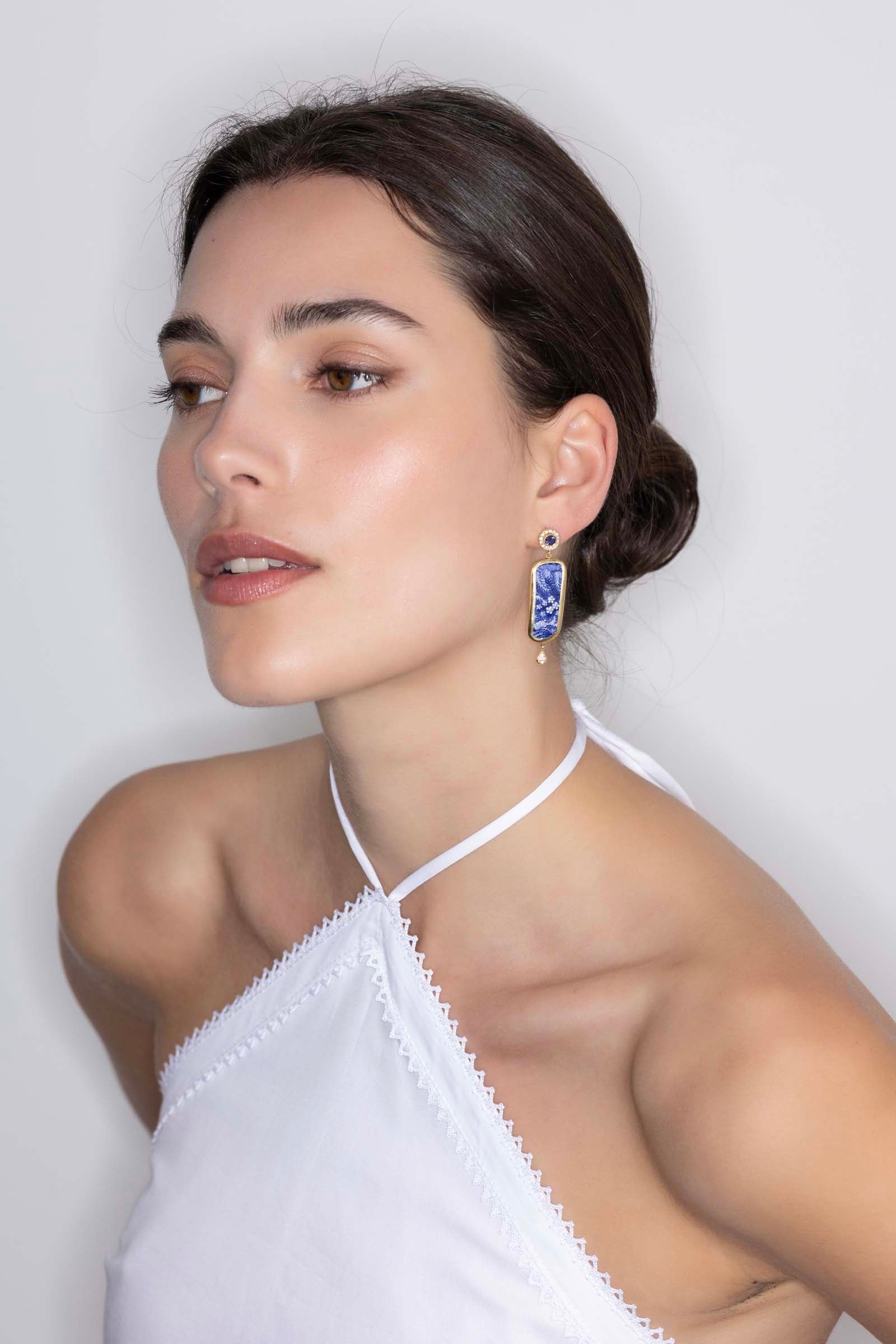 Blue Ceramic Sapphire Earrings