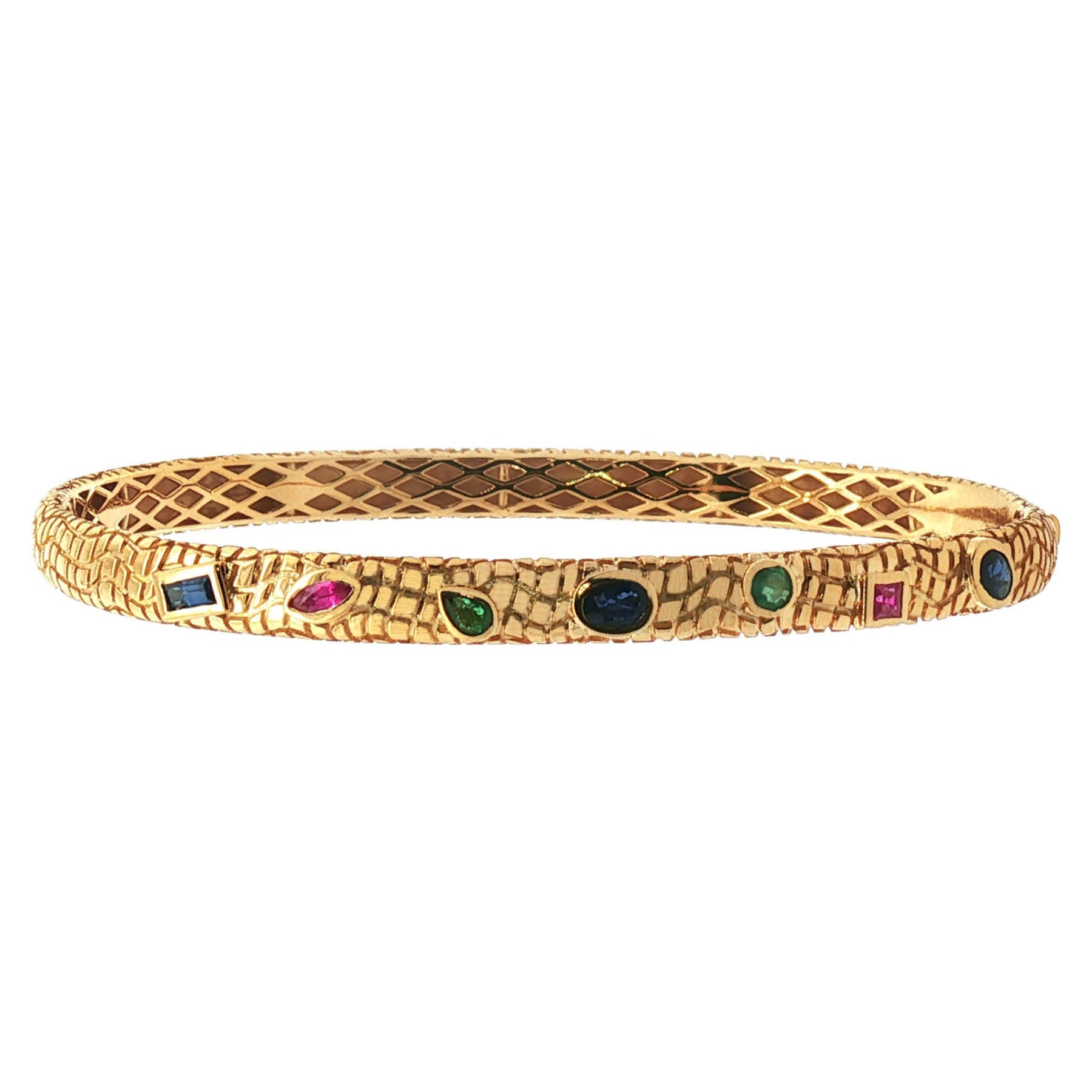 Gold Bangle set with Rubies, Sapphires and Emeralds