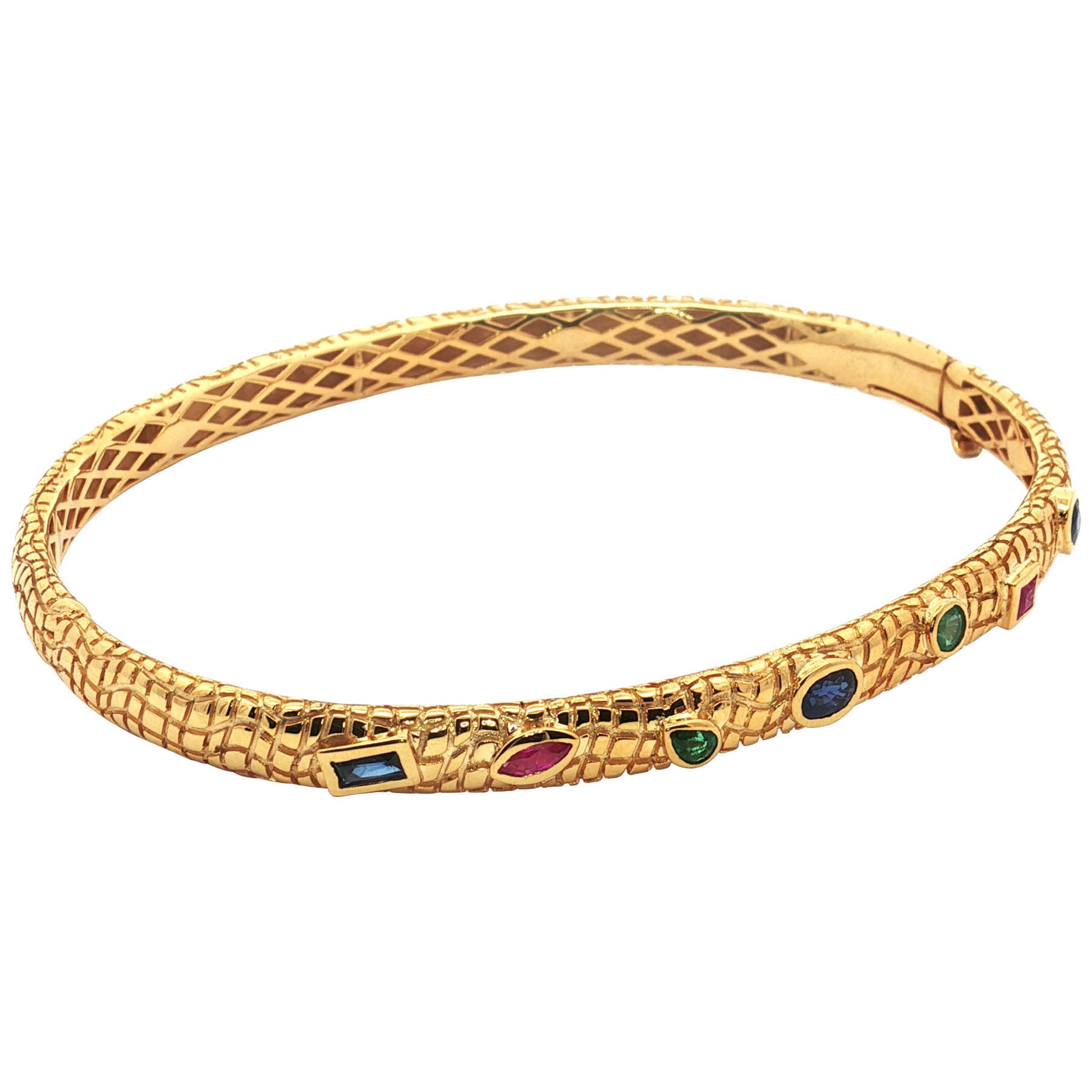 Gold Bangle set with Rubies, Sapphires and Emeralds