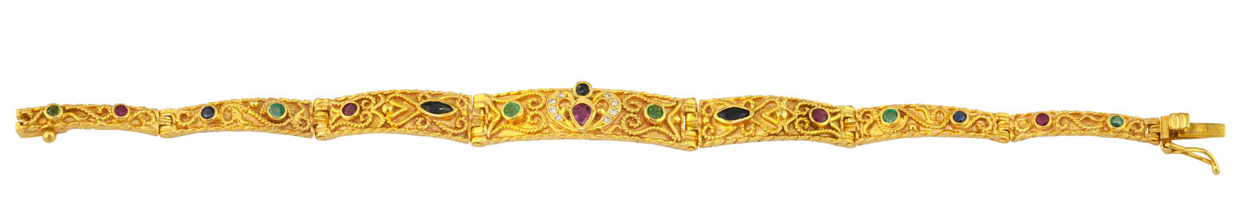 Gold Bracelet set with Diamonds, Rubies, Sapphires and Emeralds