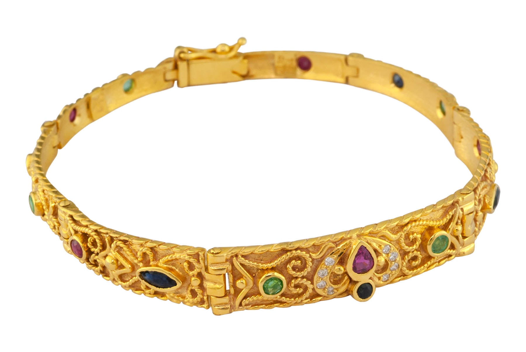 Gold Bracelet set with Diamonds, Rubies, Sapphires and Emeralds