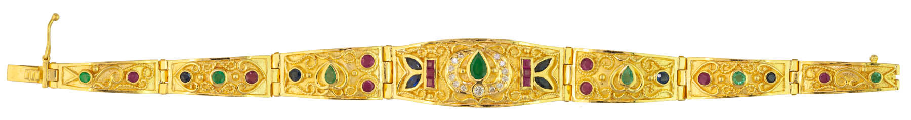 Gold Bracelet set with Diamonds, Rubies, Sapphires and Emeralds