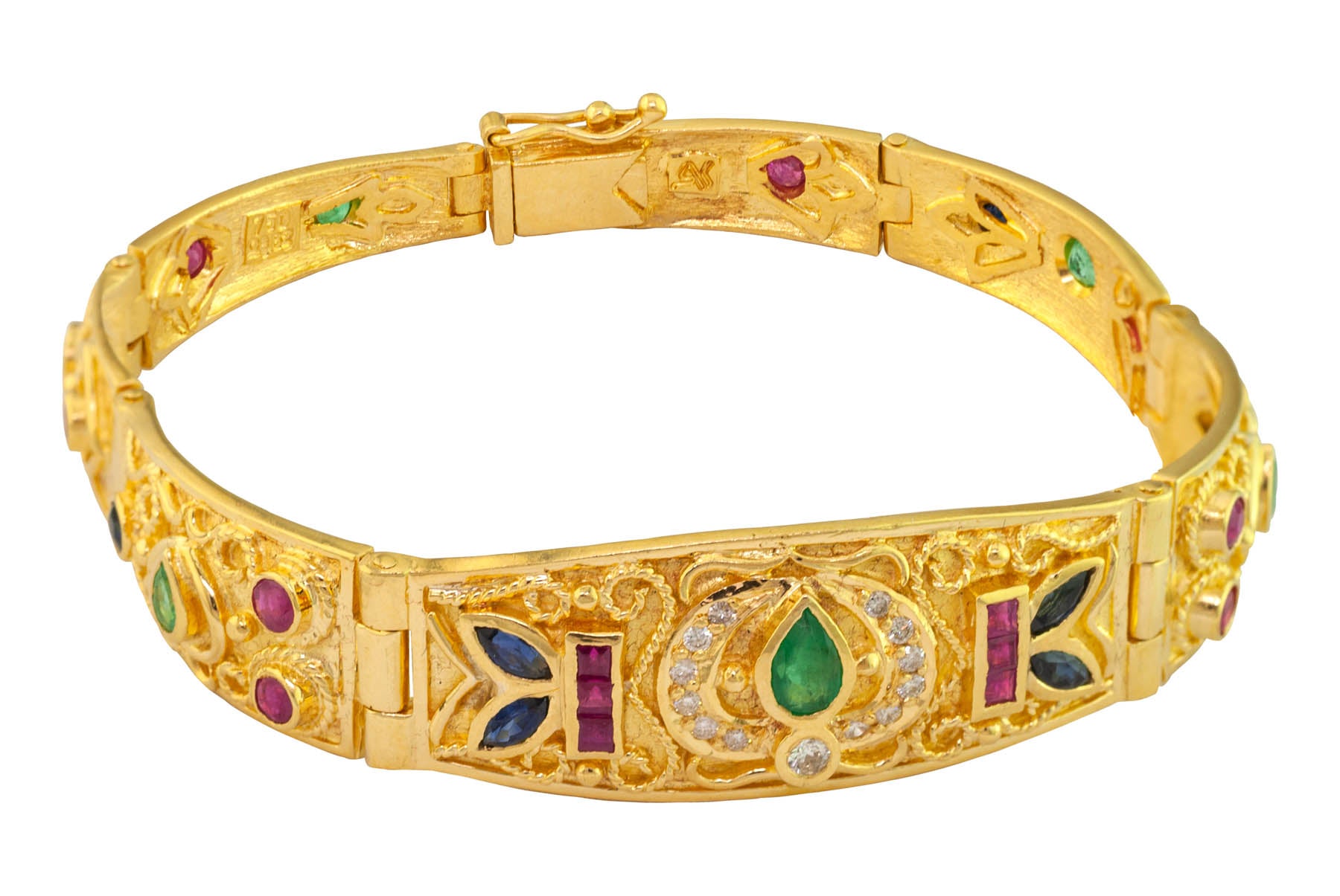 Gold Bracelet set with Diamonds, Rubies, Sapphires and Emeralds