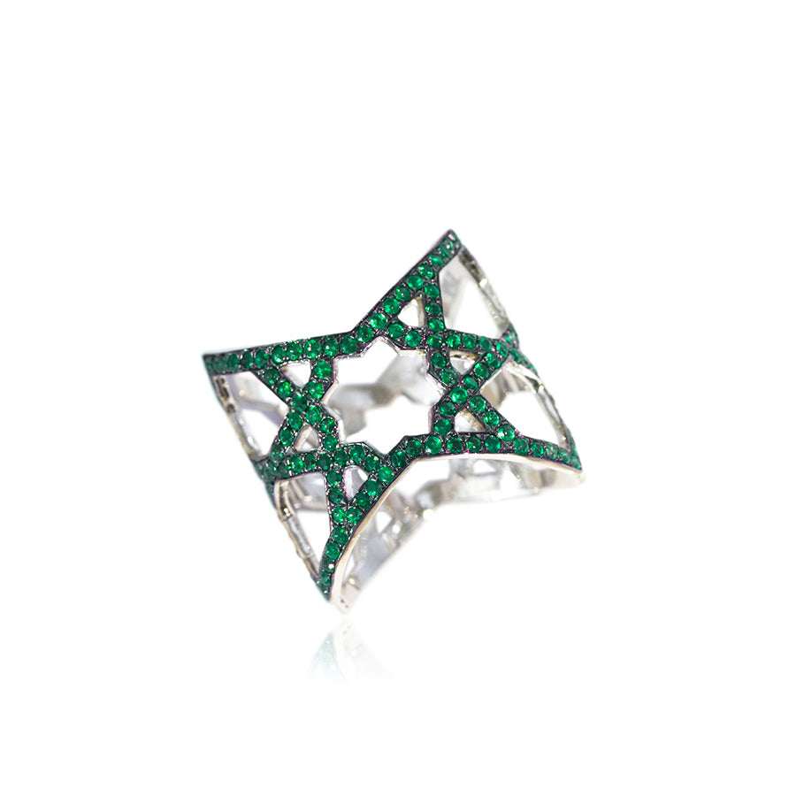 Arabesque Deco Emerald Ring