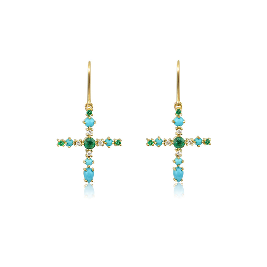 Multi-Stones Cross Earrings