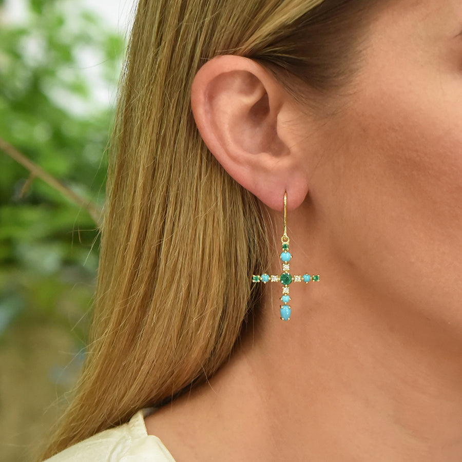 Multi-Stones Cross Earrings