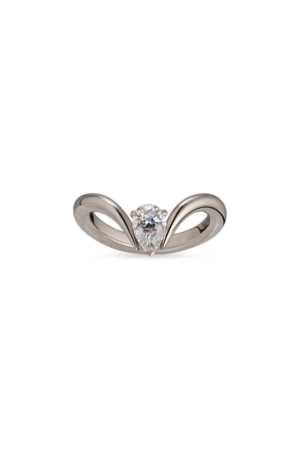 Silver ring with a diamond on a white background