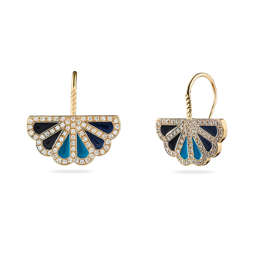 Black Iris Earrings with Diamonds & Enamel