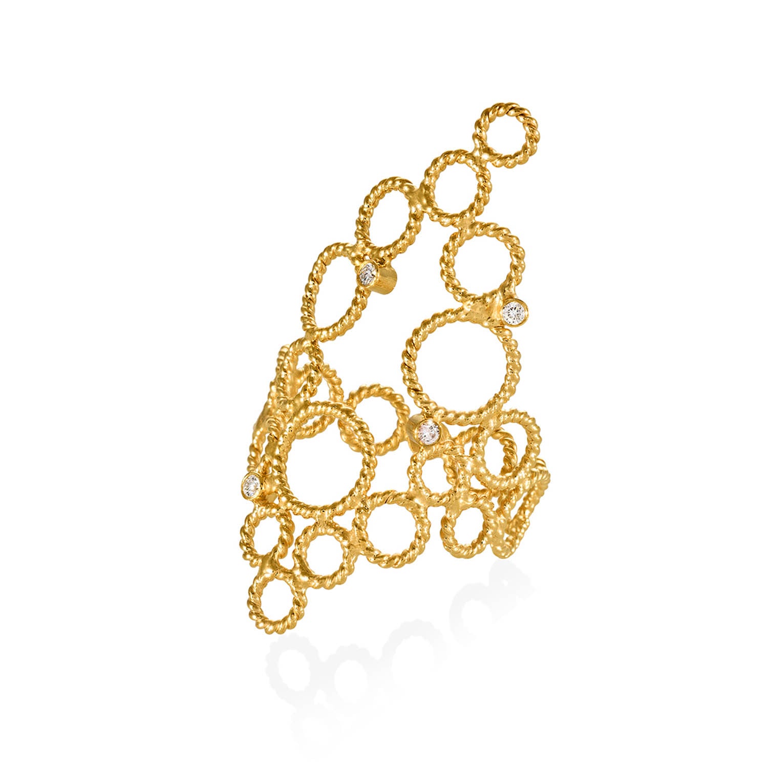 Dentelle Brokar Ring with 4 Diamonds