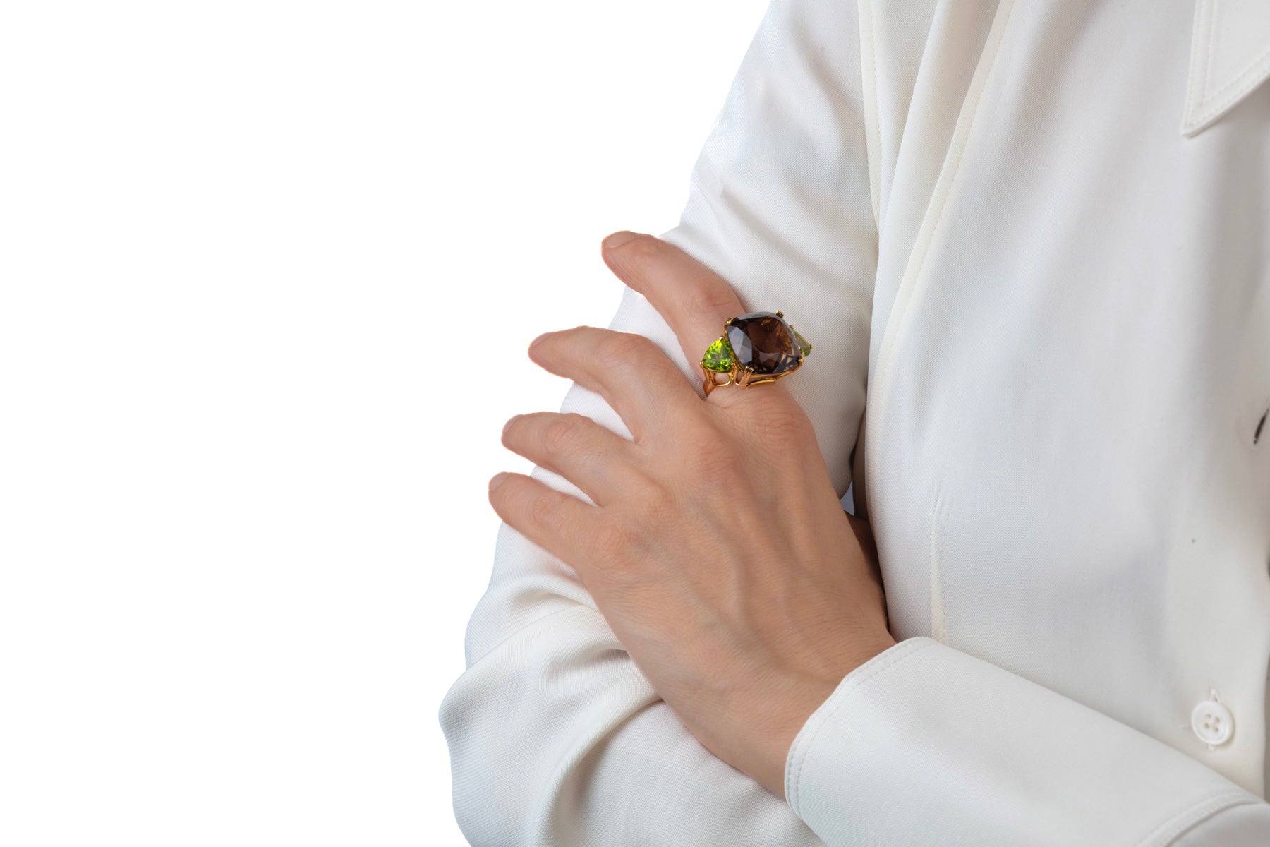 Smoky Quartz-Peridot Cocktail Ring