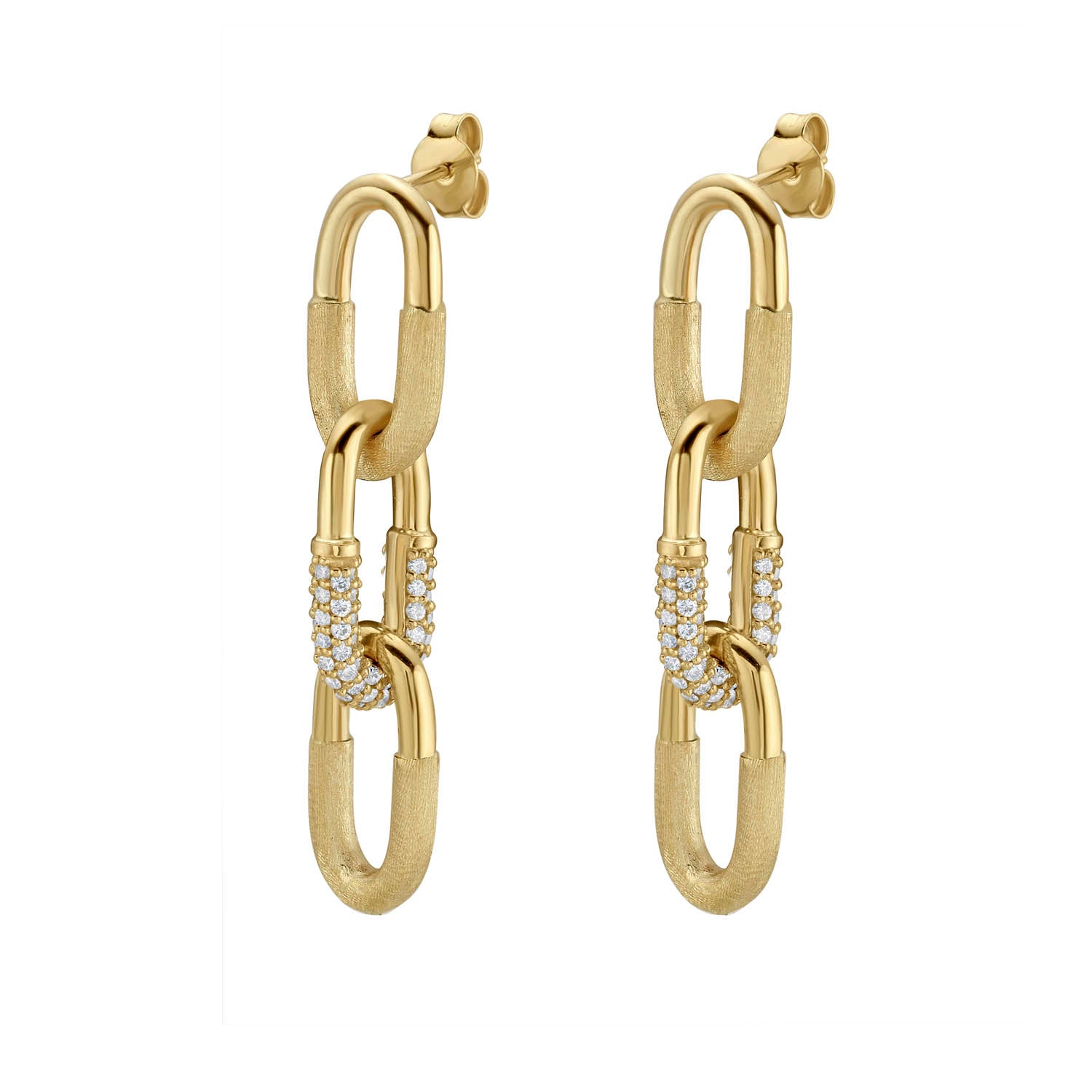 Satin Gold Diamond Interlocking Earrings