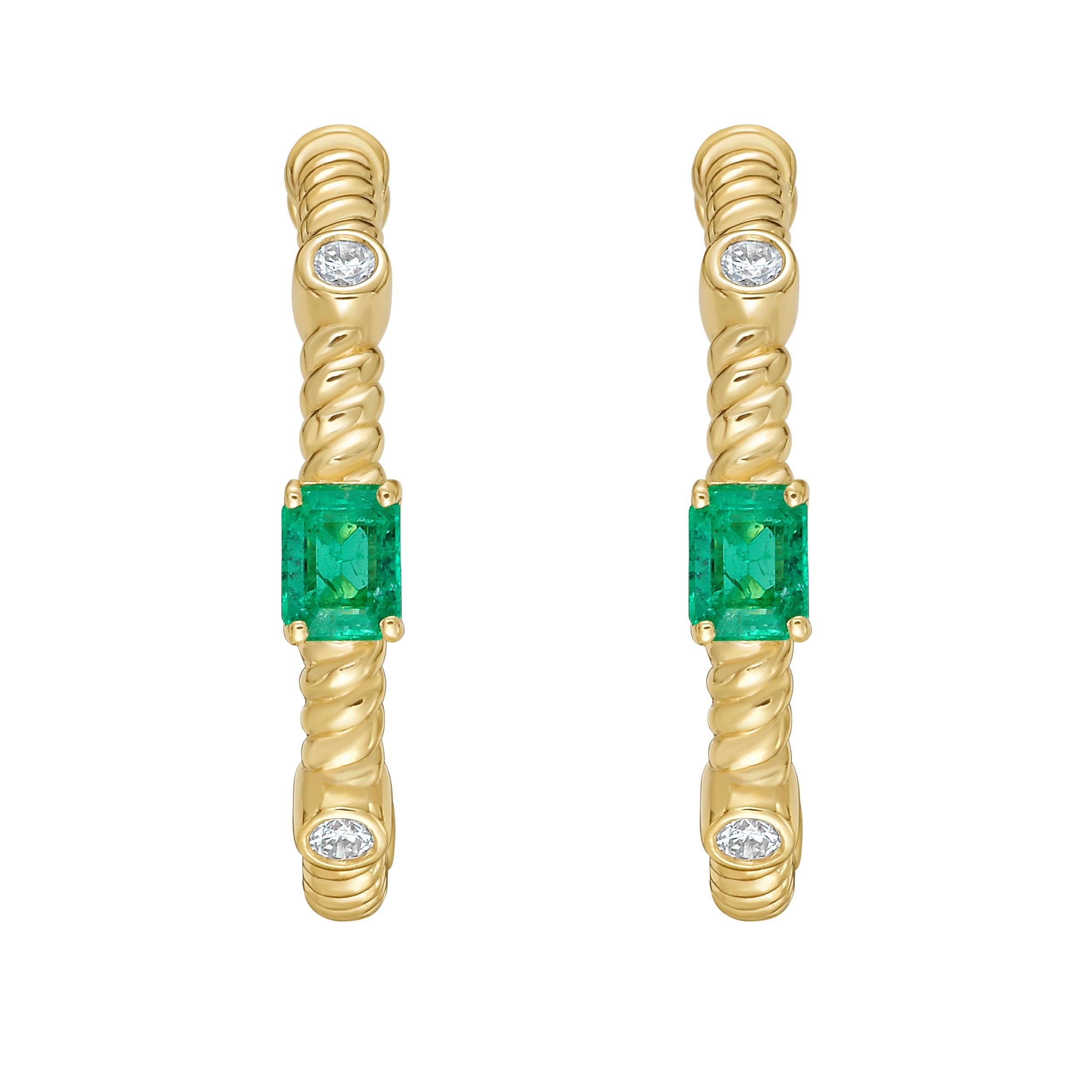 Slim Diamond and Emerald Hoops