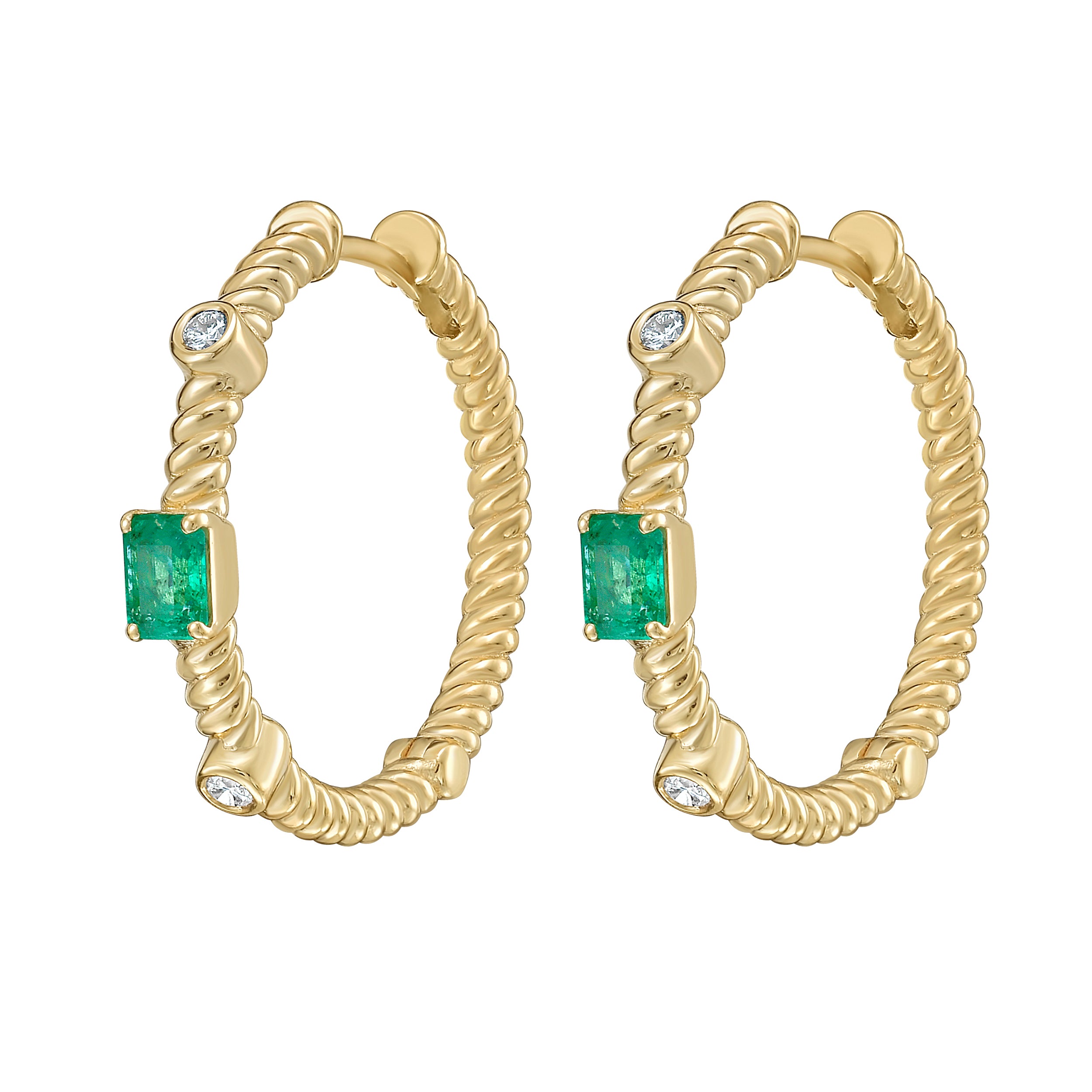 Slim Diamond and Emerald Hoops