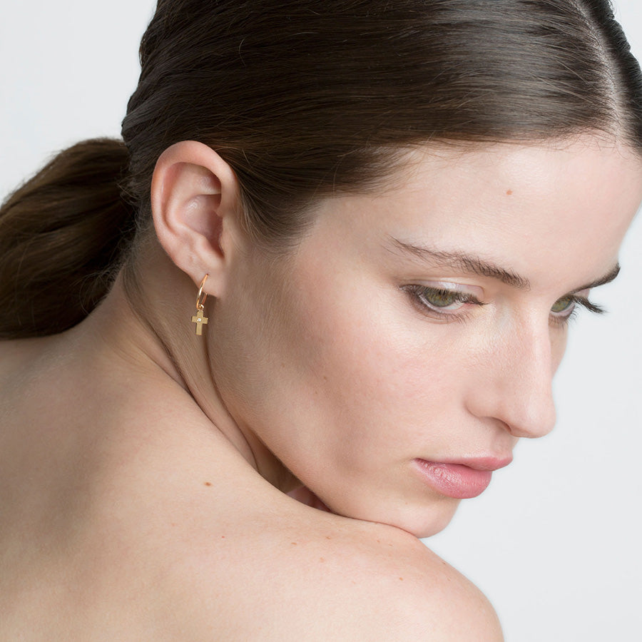 Cross Earrings with White Diamonds