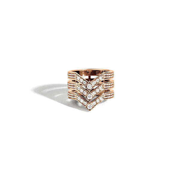 Ring Stairway 3 Rows Diamonds & Rose Gold