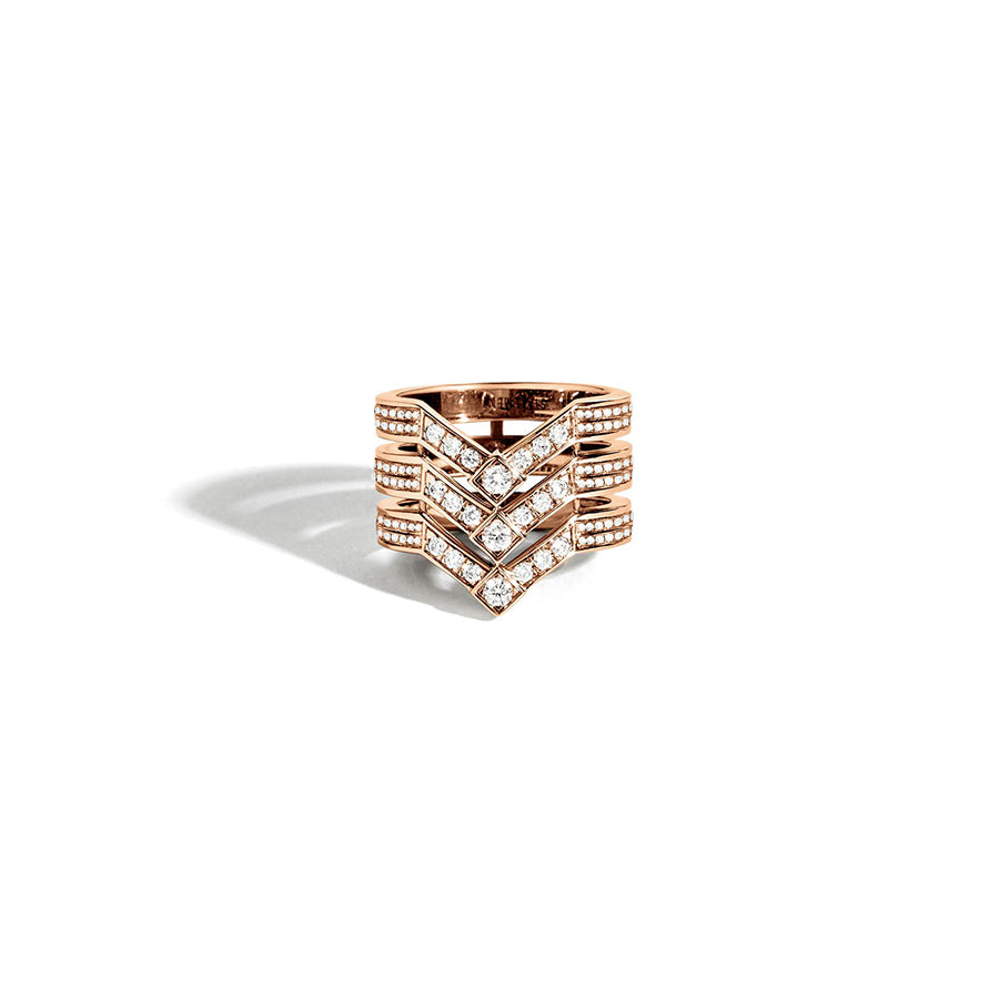 18K Rose Gold Stairway Ring with Three Rows of Diamonds