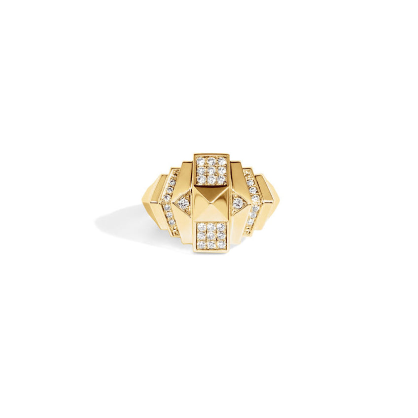 Rockaway Mini Pyramid Half Paved Yellow Gold