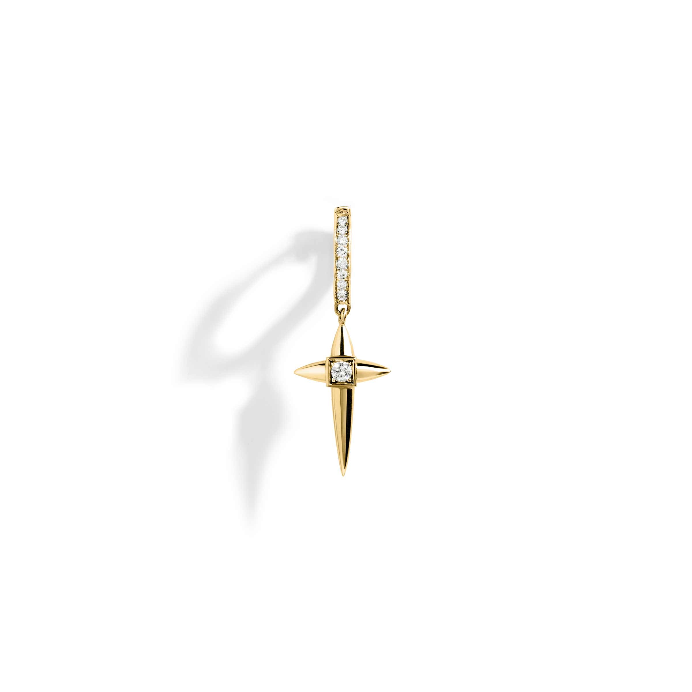 Hoop Rockaway Mini Cross Earring Diamonds & Yellow Gold