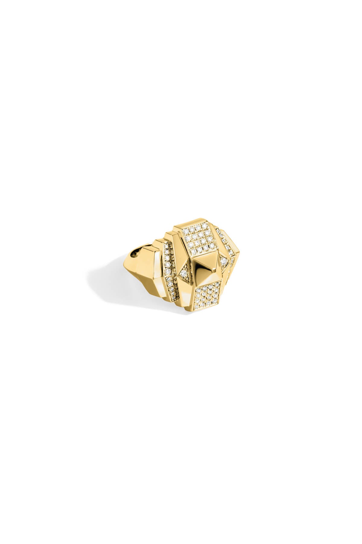 Rockaway Pyramid Ring Half Paved Yellow Gold