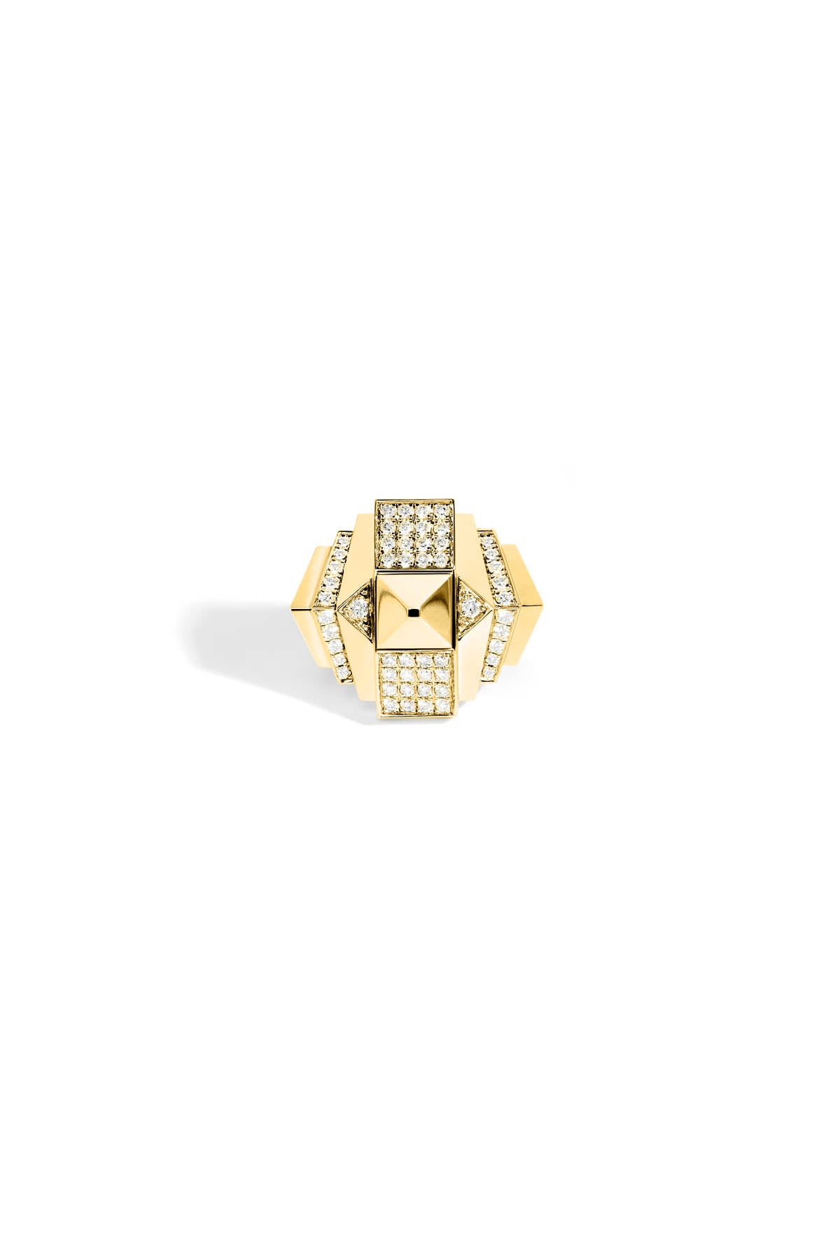 Rockaway Pyramid Ring Half Paved Yellow Gold
