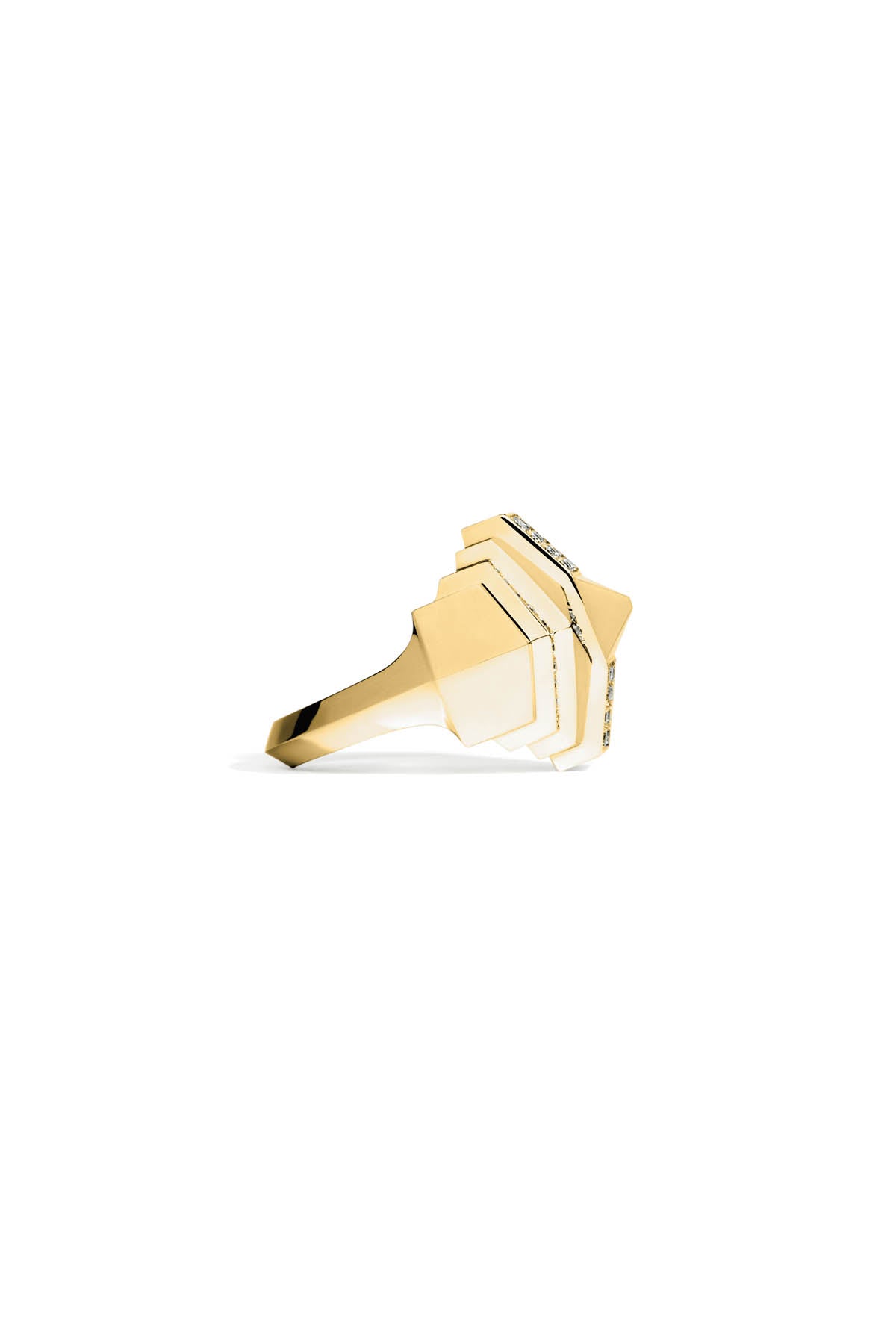 Rockaway Pyramid Ring Half Paved Yellow Gold